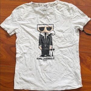 Karl Lagerfeld White Graphic Tee with Iconic Character Print
